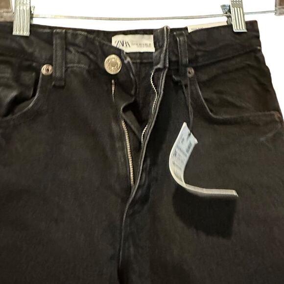 NWT ZARA Black Denim High Rise Ripped Distressed Wide Leg Full Length Jeans 2 - Picture 6 of 10